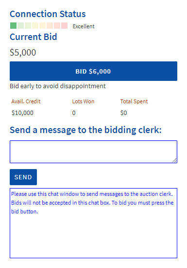 Bidding panel with a blue button reading Bid $6,000