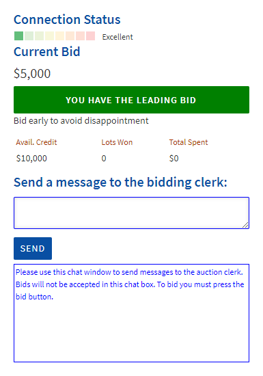 Bidding panel with a green button reading You have the leading bid